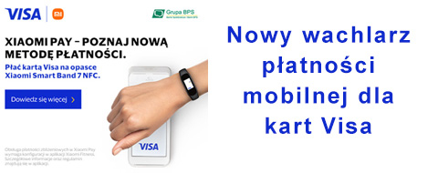 Wachlarz płatności mobilnych dostępnych dla posiadaczy kart Visa wydanych w Zrzeszeniu BPS o płatność Xiaomi Pay, przy użyciu i opasek i zegarków firmy Xiaomi